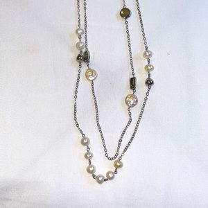 White House black market long pearl and silver necklace